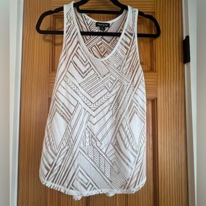 Sheer White Geometric Flowy Tank